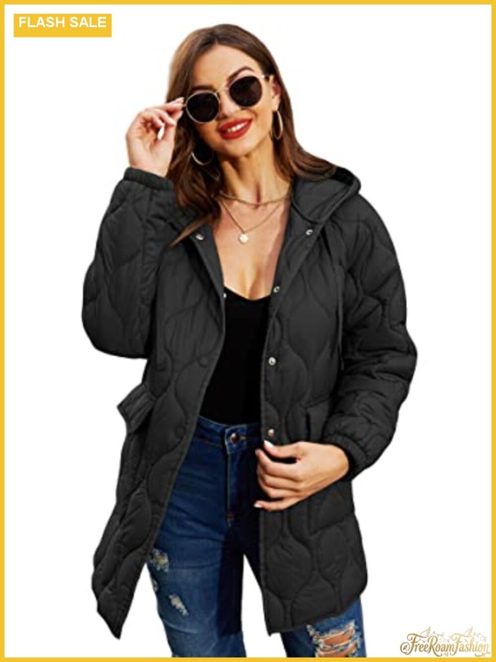 Quilted Puffer Jacket Hooded Lightweight Packable Loose Fit Women